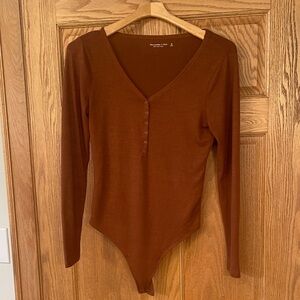 Abercrombie & Fitch Warm Brown Henley Bodysuit Top